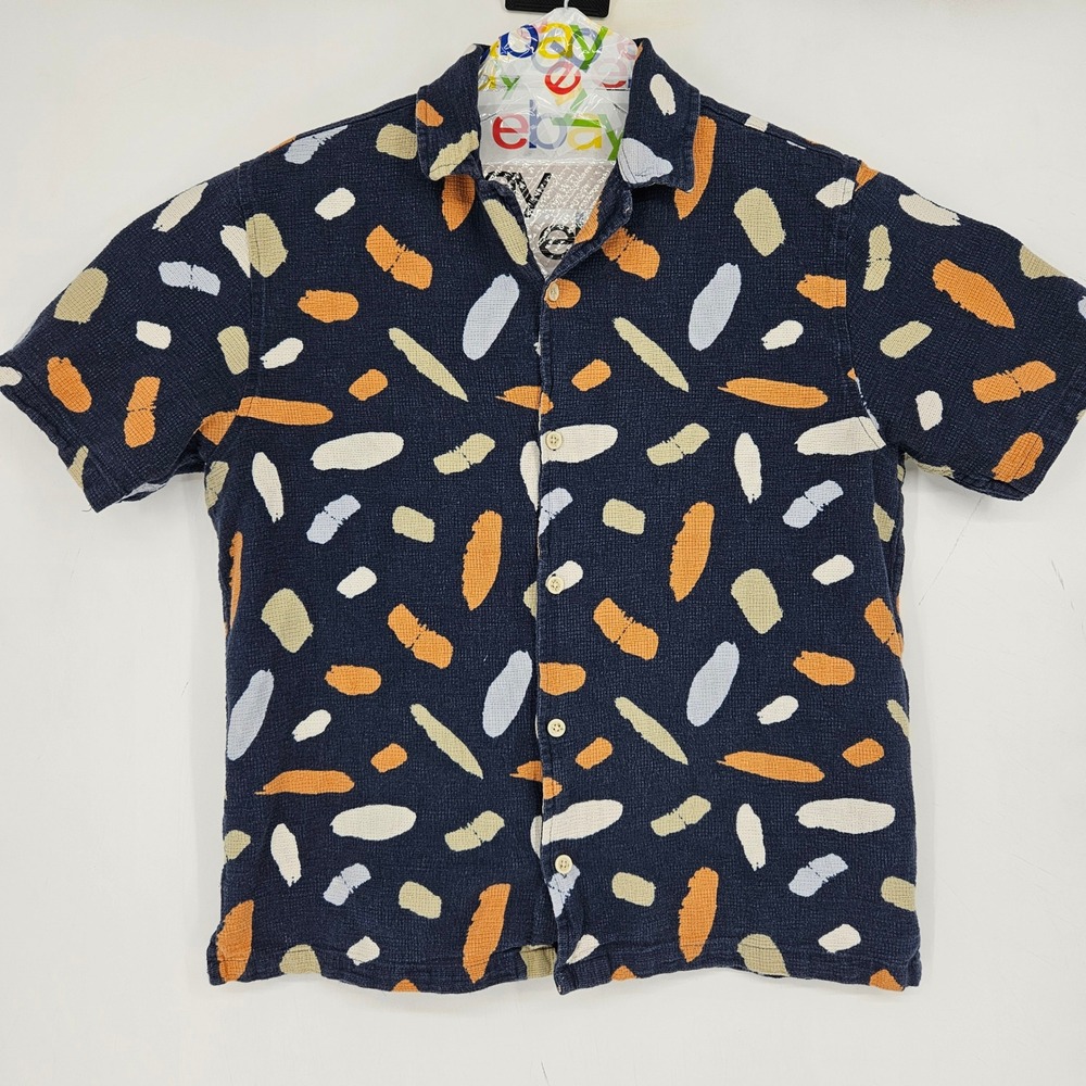 Common People Shirt‎ Mens Large Short Sleeve Button Up Casual Blue Geometric